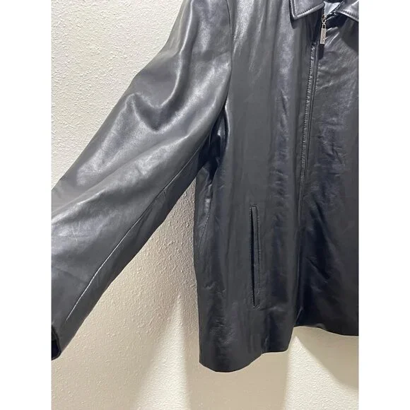 IZOD Men's Black Leather Jacket Full Zip Lined Size XL Classic Style - Picture 6 of 16